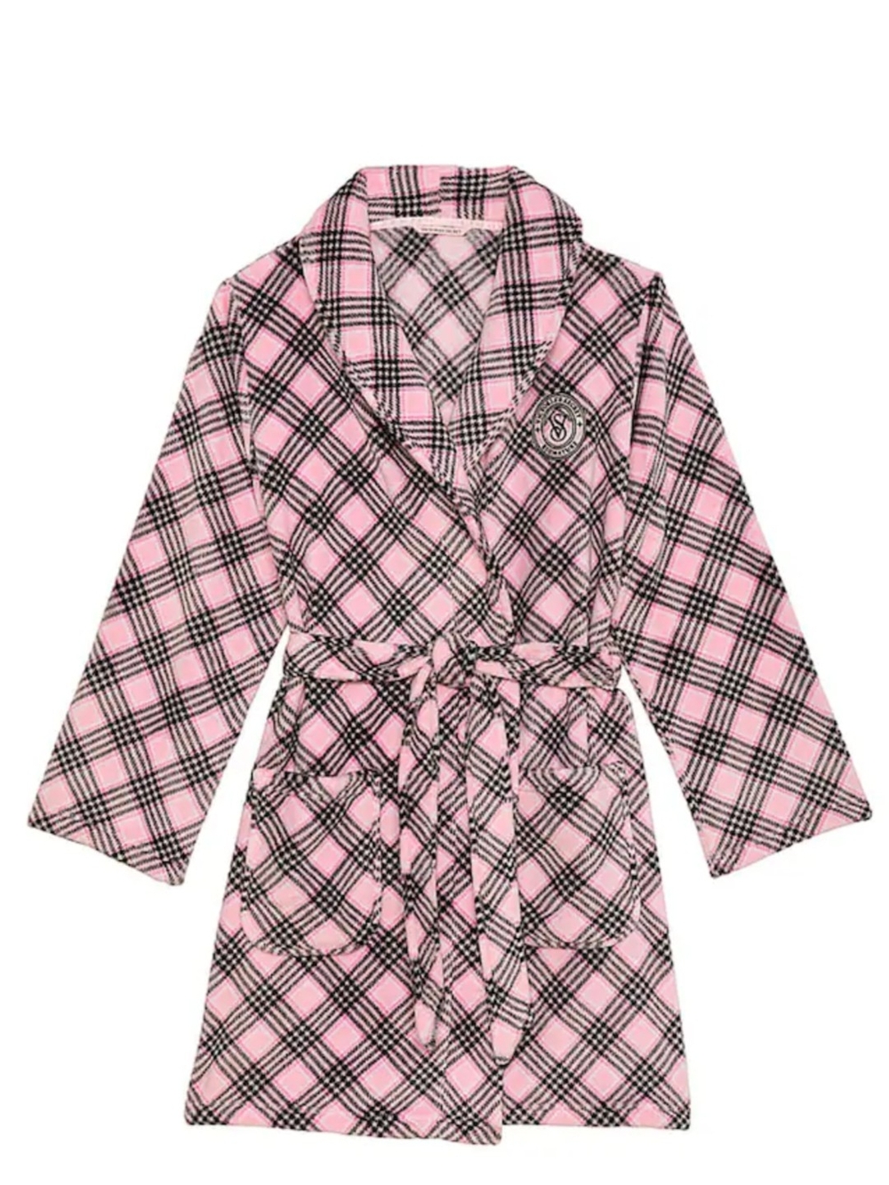 Victoria's Secret Pretty Blossom Fave Plaid Pink Short Dressing Gown / Robe - Picture 2 of 4